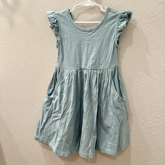 Hanna Andersson Raincloud Blue Super Soft Ruffle Skater Dress - Picture 1 of 9